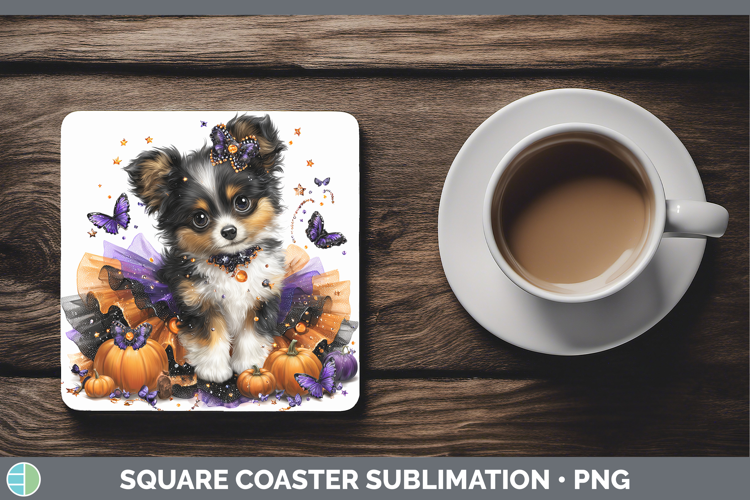 Dogs 04 Halloween Papillon Square Coaster Sublimation Coaste