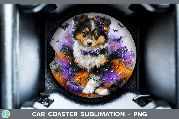 Dogs 04 Halloween Rough Collie Car Coaster Sublimation Desi