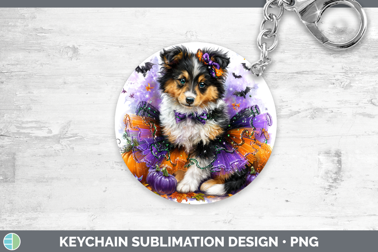 Dogs 04 Halloween Rough Collie Keychain Sublimation Keyring