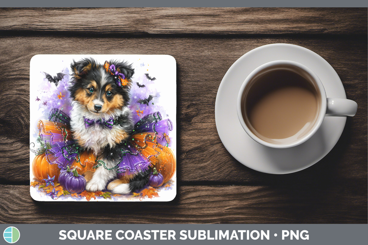 Dogs 04 Halloween Rough Collie Square Coaster Sublimation Co