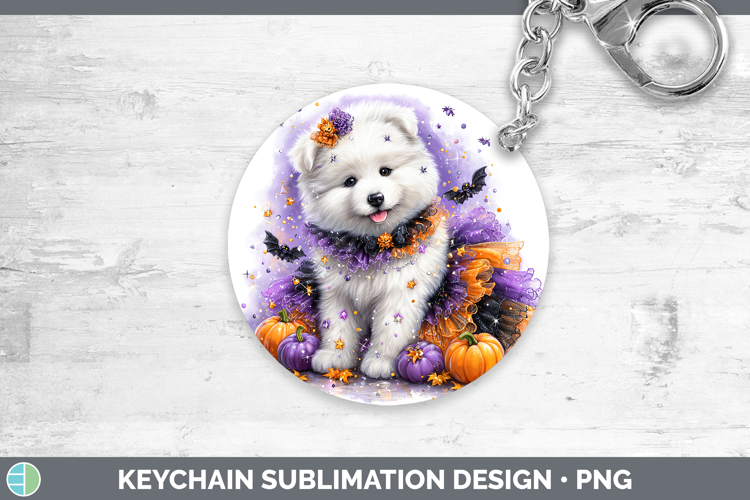 Dogs 04 Halloween Samoyed Keychain Sublimation Keyring Desig