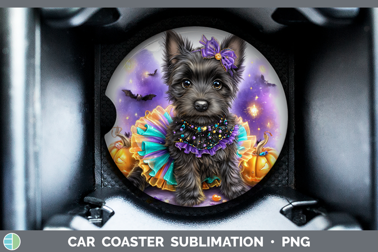 Dogs 04 Halloween Scottish Terrier Car Coaster Sublimation