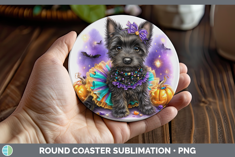 Dogs 04 Halloween Scottish Terrier Round Coaster Sublimation