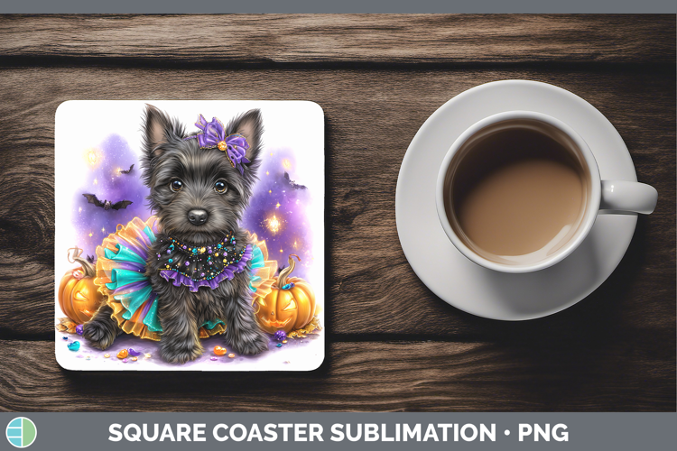 Dogs 04 Halloween Scottish Terrier Square Coaster Sublimatio