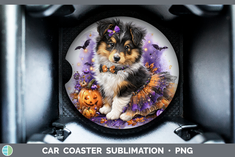 Dogs 04 Halloween Shetland Sheepdog Car Coaster Sublimation