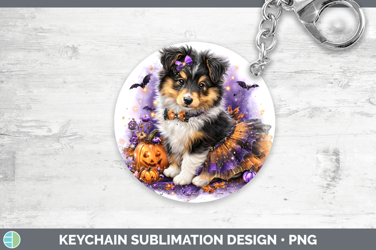 Dogs 04 Halloween Shetland Sheepdog Keychain Sublimation Key