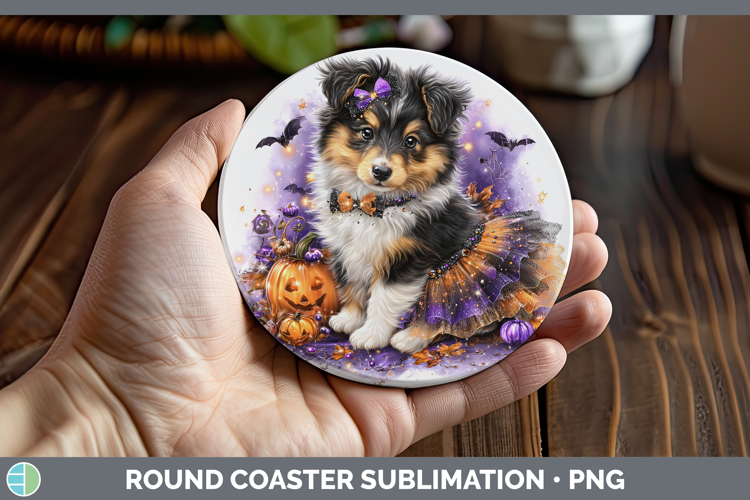 Dogs 04 Halloween Shetland Sheepdog Round Coaster Sublimatio