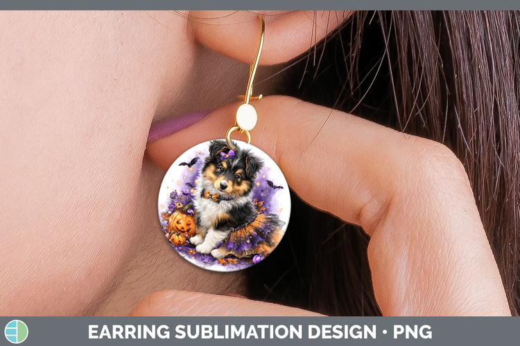 Dogs 04 Halloween Shetland Sheepdog Round Earrings Sublimati