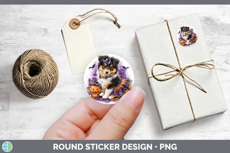 Dogs 04 Halloween Shetland Sheepdog Stickers | Round Labels