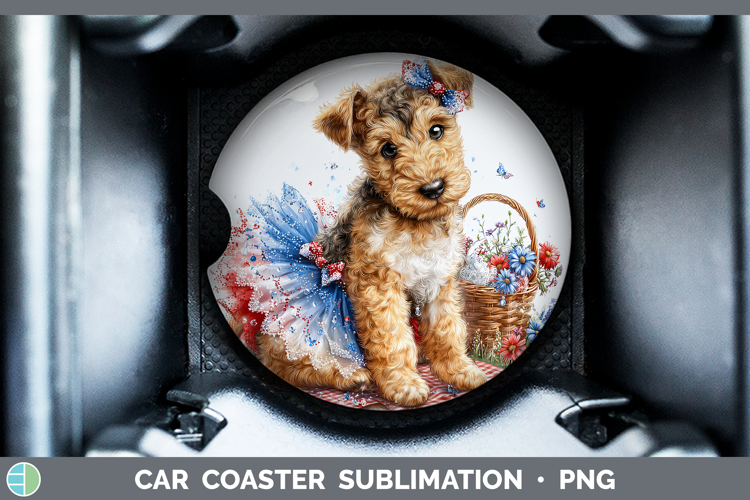 Dogs 04 Patriotic Airedale Terrier Car Coaster Sublimation