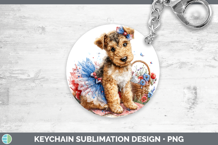 Dogs 04 Patriotic Airedale Terrier Keychain Sublimation Keyr