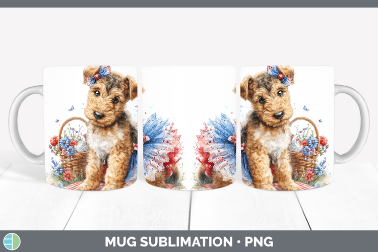 Dogs 04 Patriotic Airedale Terrier Mug Wrap Sublimation Coff