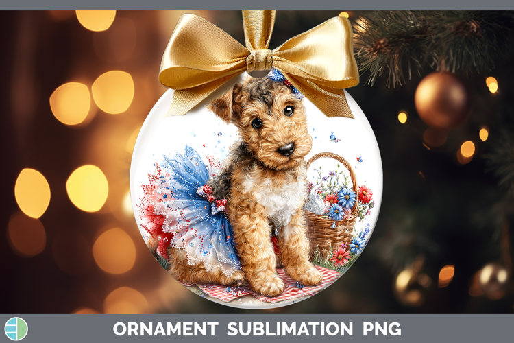 Dogs 04 Patriotic Airedale Terrier Ornament Sublimation Baub