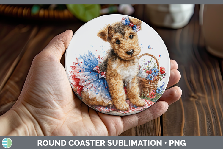 Dogs 04 Patriotic Airedale Terrier Round Coaster Sublimation