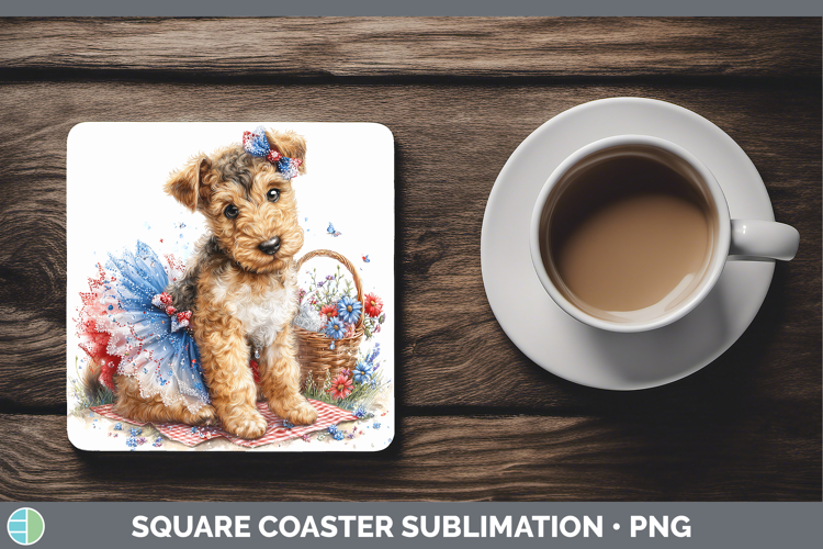 Dogs 04 Patriotic Airedale Terrier Square Coaster Sublimatio