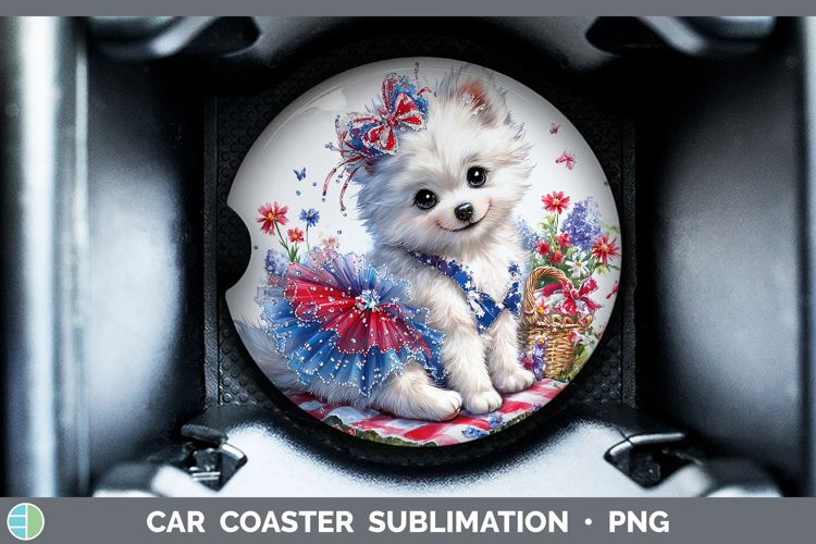 Dogs 04 Patriotic American Eskie Car Coaster Sublimation De