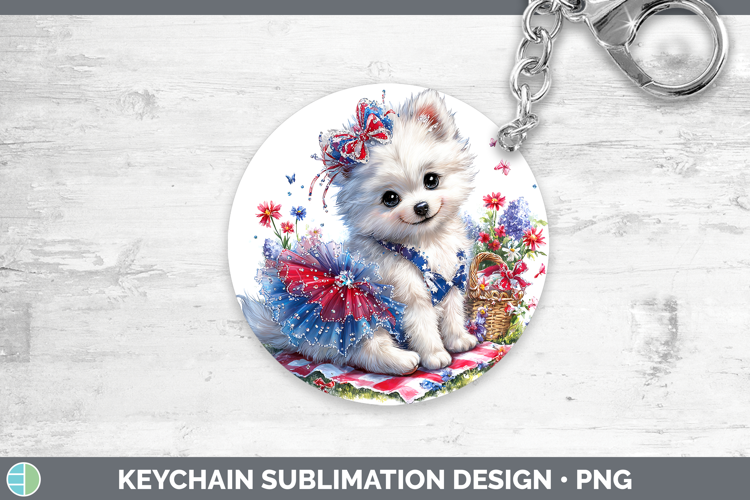 Dogs 04 Patriotic American Eskie Keychain Sublimation Keyrin