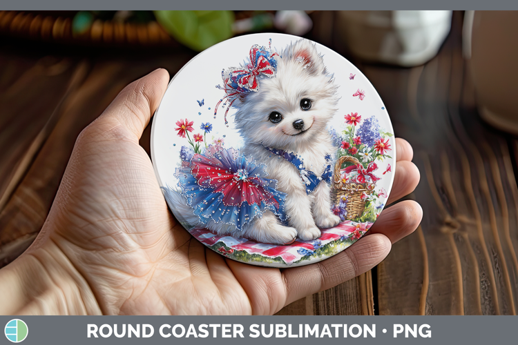 Dogs 04 Patriotic American Eskie Round Coaster Sublimation C