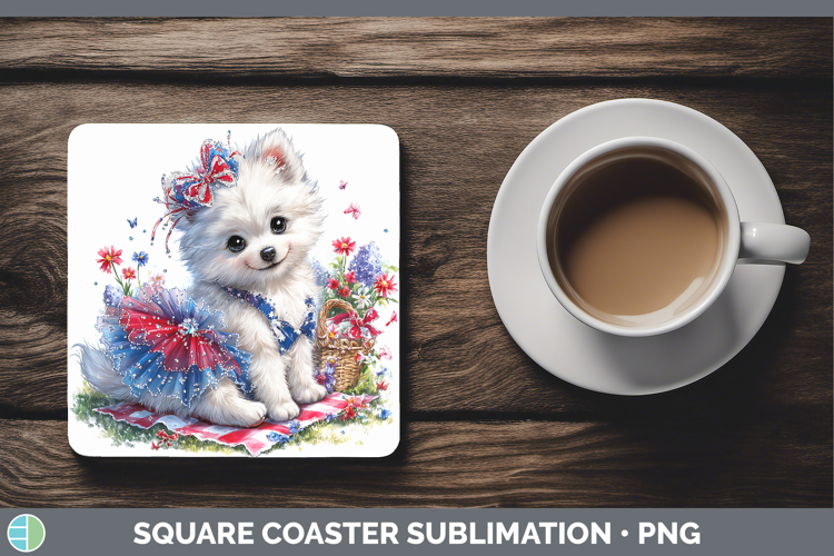 Dogs 04 Patriotic American Eskie Square Coaster Sublimation