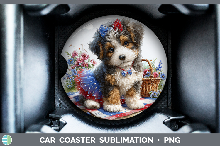 Dogs 04 Patriotic Bernedoodle Car Coaster Sublimation Desig