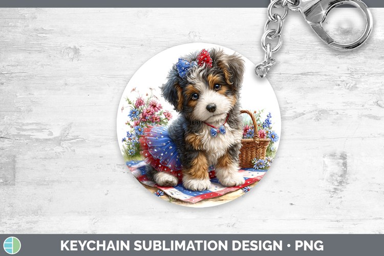 Dogs 04 Patriotic Bernedoodle Keychain Sublimation Keyring D