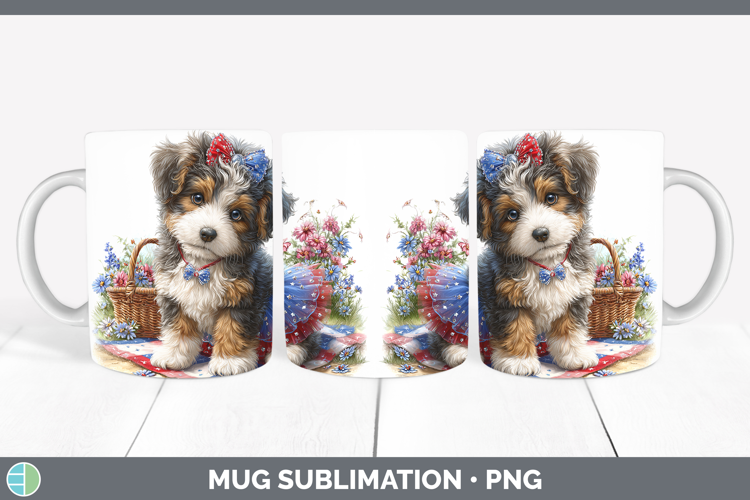 Dogs 04 Patriotic Bernedoodle Mug Wrap Sublimation Coffee Cu