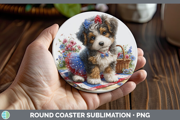 GorgeousDogs 04 Patriotic Round Coaster design.