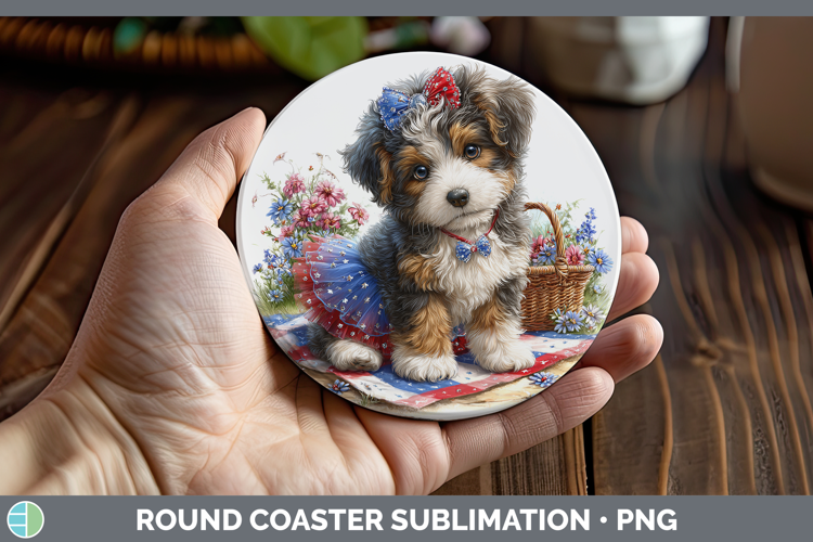 Dogs 04 Patriotic Bernedoodle Round Coaster Sublimation Coas