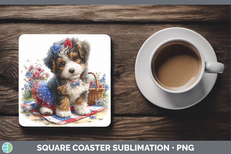 Dogs 04 Patriotic Bernedoodle Square Coaster Sublimation Coa