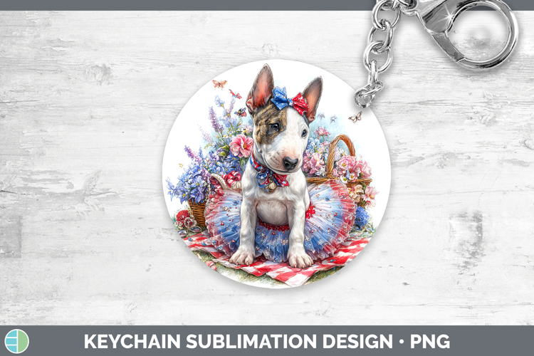 Dogs 04 Patriotic Bull Terrier Keychain Sublimation Keyring