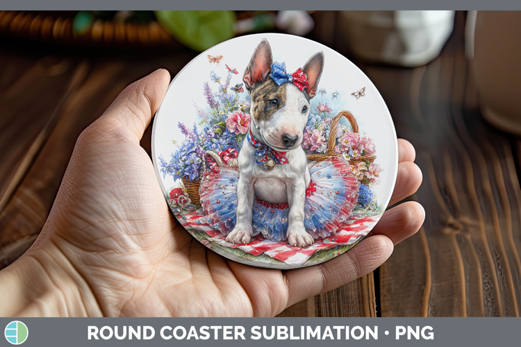Dogs 04 Patriotic Bull Terrier Round Coaster Sublimation Coa