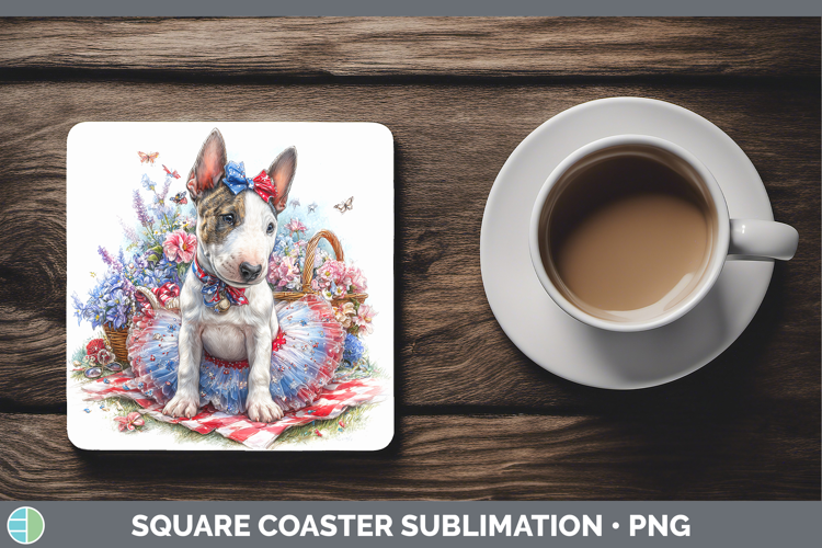 Dogs 04 Patriotic Bull Terrier Square Coaster Sublimation Co