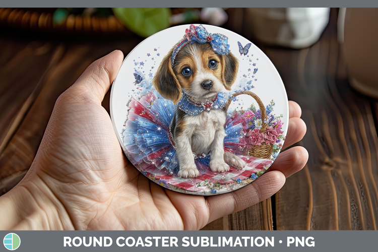 Dogs 04 Patriotic English Coonhound Round Coaster Sublimatio