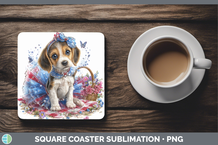 Dogs 04 Patriotic English Coonhound Square Coaster Sublimati