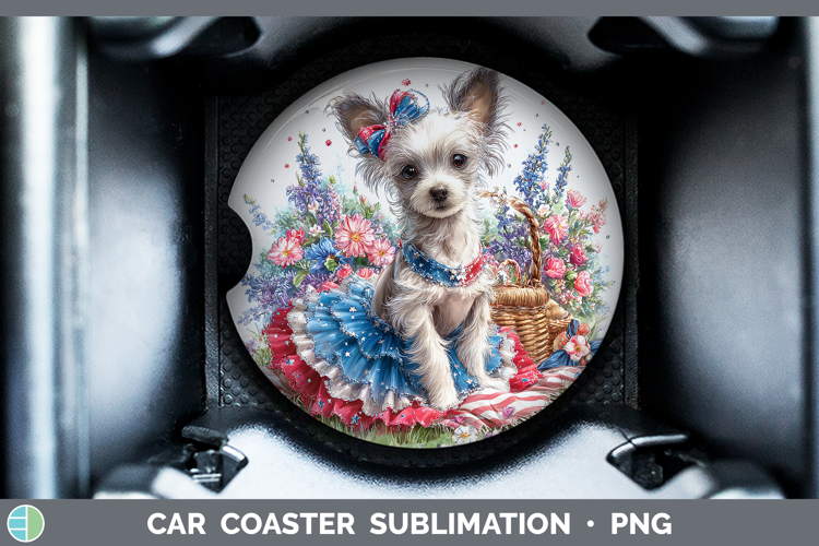 Dogs 04 Patriotic Hairless Chinese Crested Car Coaster Subli