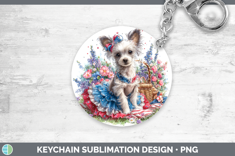 Dogs 04 Patriotic Hairless Chinese Crested Keychain Sublimat