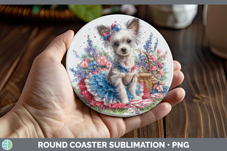 Dogs 04 Patriotic Hairless Chinese Crested Round Coaster Sub