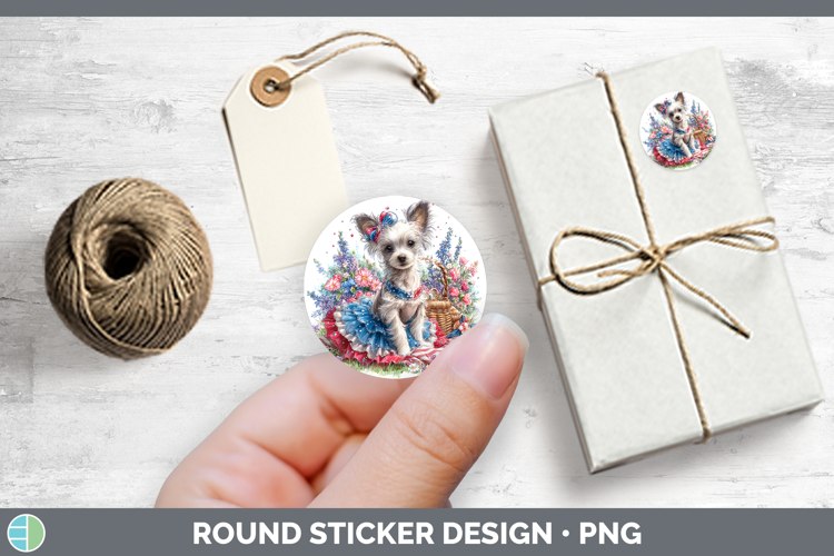 Dogs 04 Patriotic Hairless Chinese Crested Stickers | Round