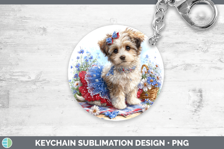 Dogs 04 Patriotic Havanese Keychain Sublimation Keyring Desi