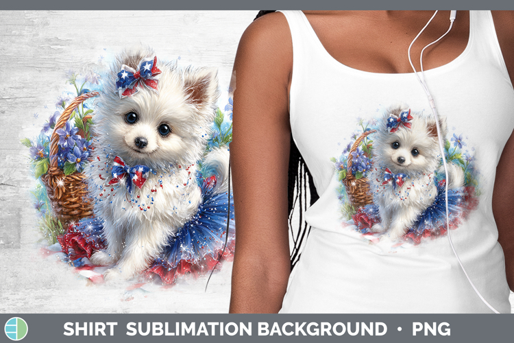 Dogs 04 Patriotic Japanese Spitz Shirt Sublimation Backgroun