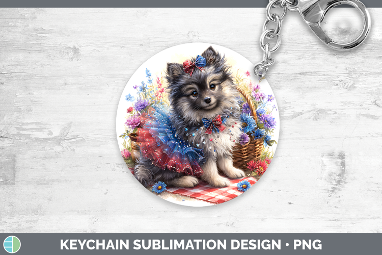 Dogs 04 Patriotic Keeshond Keychain Sublimation Keyring Desi