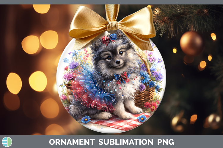 Dogs 04 Patriotic Keeshond Ornament Sublimation Bauble Desig