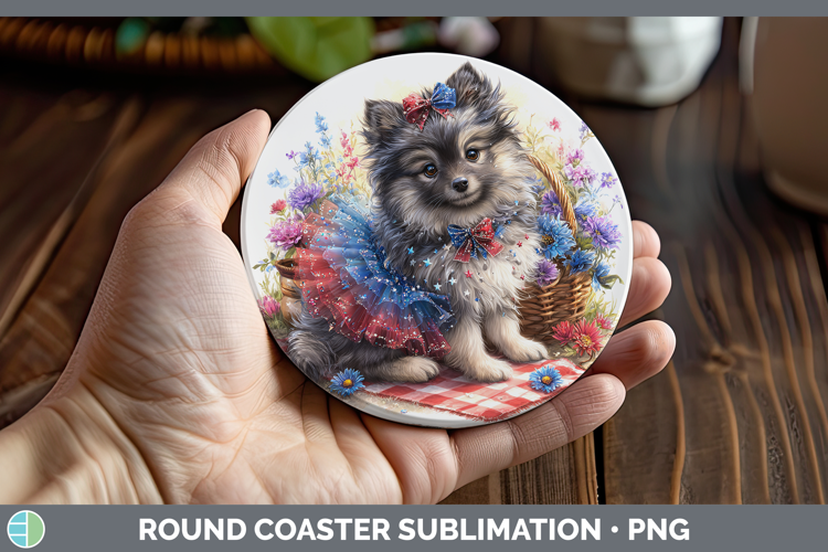 Dogs 04 Patriotic Keeshond Round Coaster Sublimation Coaster