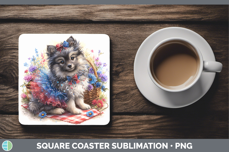 Dogs 04 Patriotic Keeshond Square Coaster Sublimation Coaste