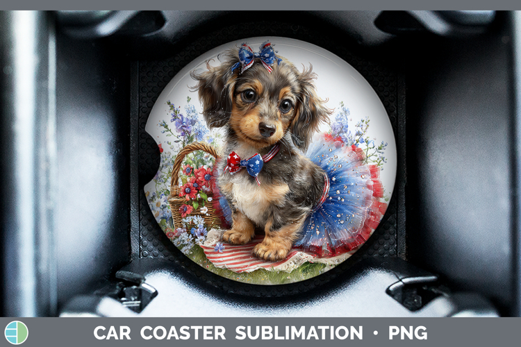 Dogs 04 Patriotic Long-haired Dachshund Car Coaster Sublimat