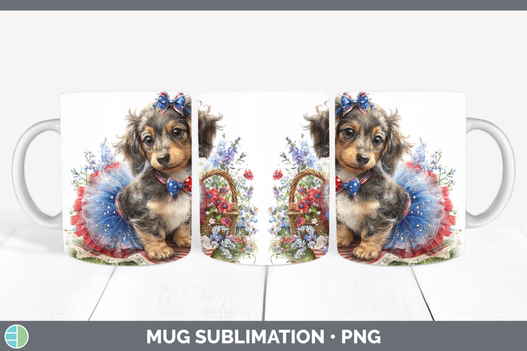 Dogs 04 Patriotic Long-haired Dachshund Mug Wrap Sublimation