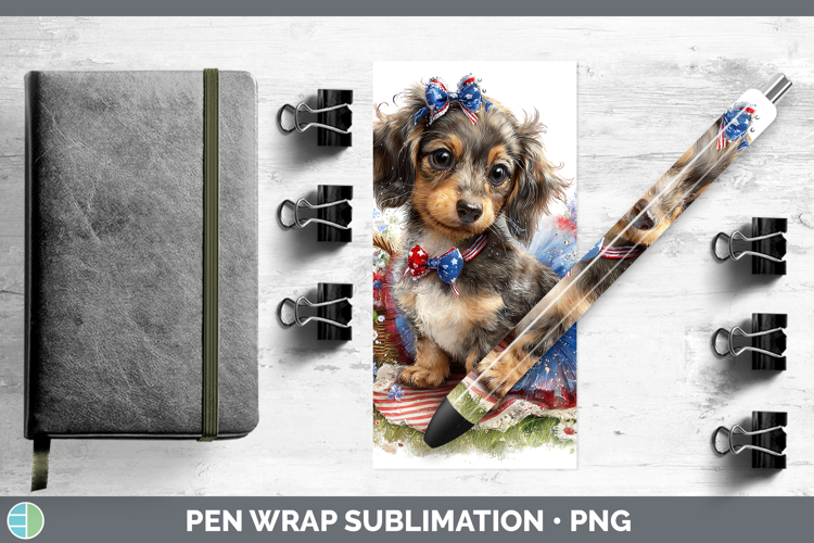 Dogs 04 Patriotic Long-haired Dachshund Pen Wrap Sublimation