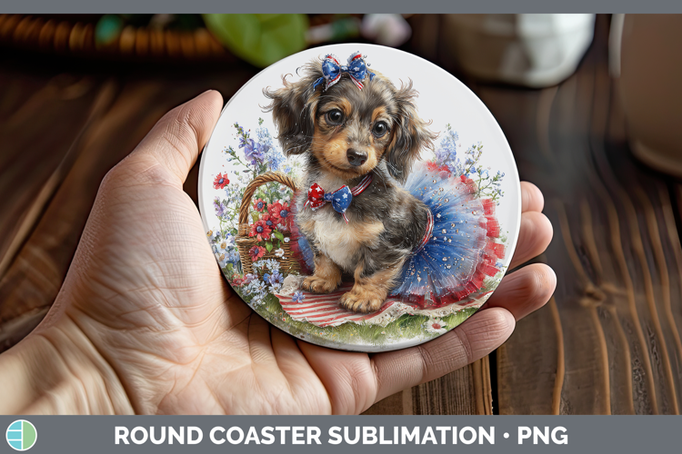Dogs 04 Patriotic Long-haired Dachshund Round Coaster Sublim