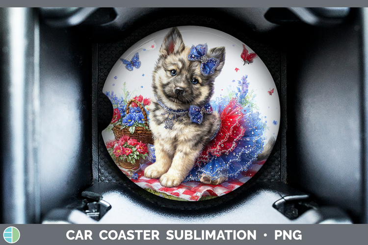 Dogs 04 Patriotic Norwegian Elkhound Car Coaster Sublimation