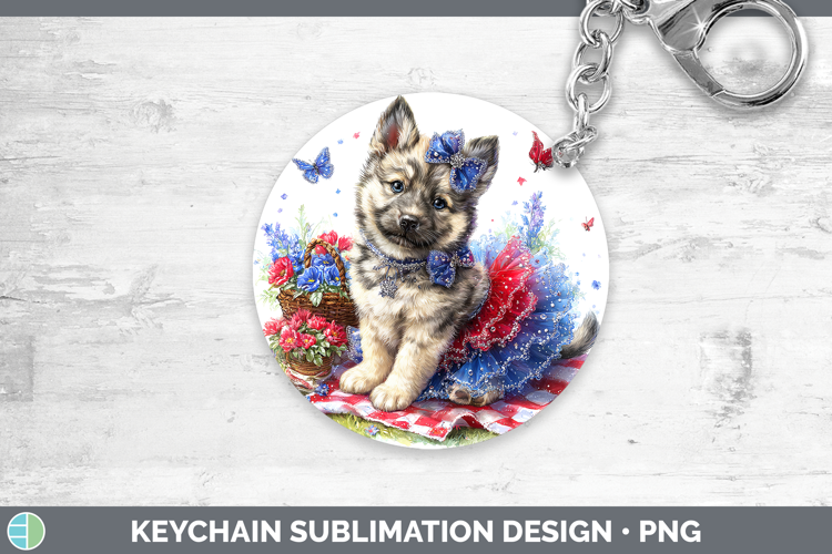 Dogs 04 Patriotic Norwegian Elkhound Keychain Sublimation Ke